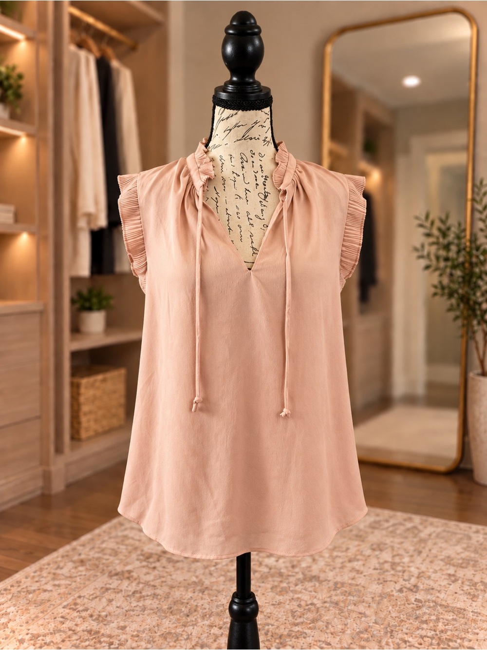 H&M Blush Pink Sleeveless Tie Neck Blouse Size 8